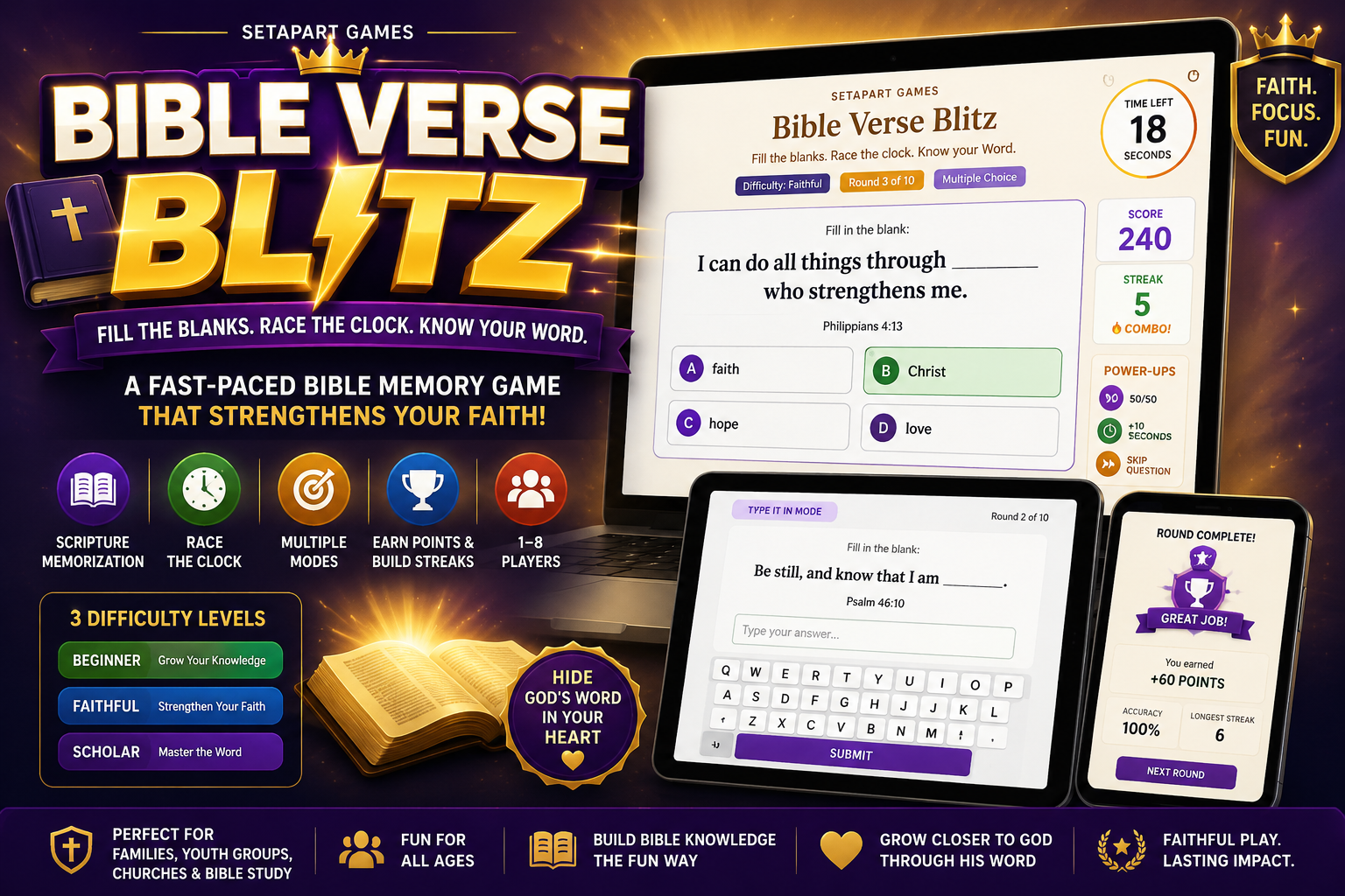 SetApart Bible Verse Blitz | Digital Bible Memory Game for Families & Groups