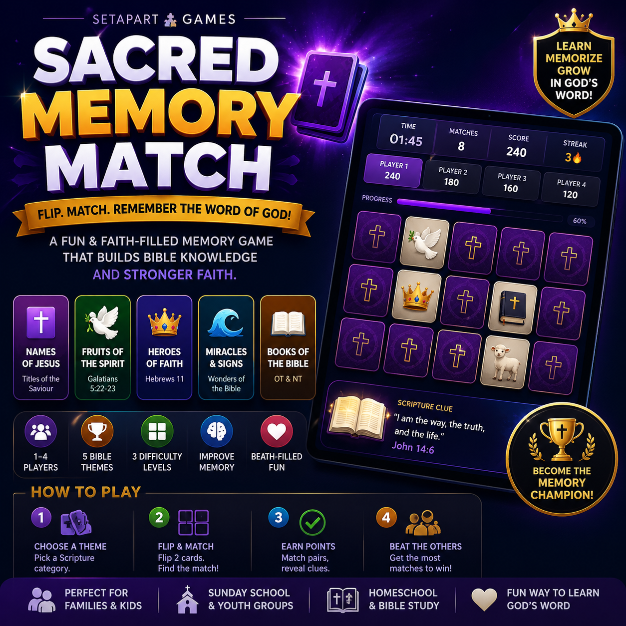 SetApart Sacred Memory Match | Christian Digital Bible Memory Card Game