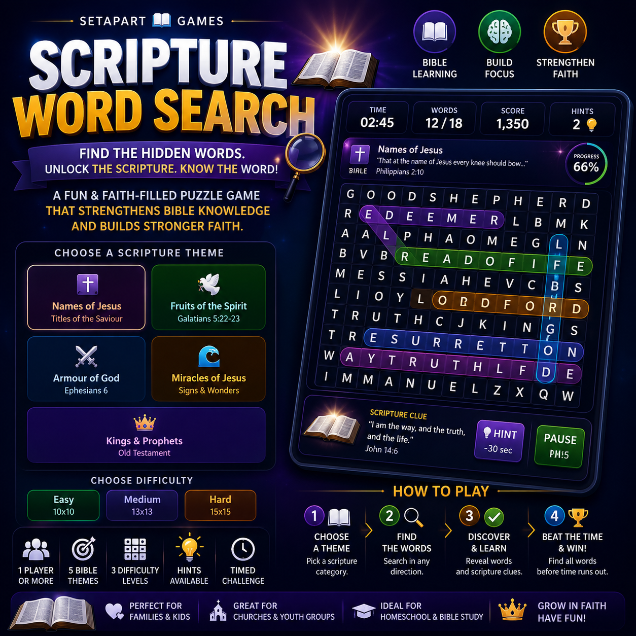 SetApart Scripture Word Search | Christian Digital Bible Word Puzzle Game